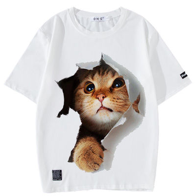 Gewebtes Logo-T-Shirt für Männer mit gedrucktem Muster und 3D-Anime Katze Kitty