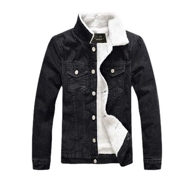 Vellvet Hoodie für Männer Denim Mantel Winter Plus Size Schwarz Slim Fit Dicke Lammfelle Wolljacke