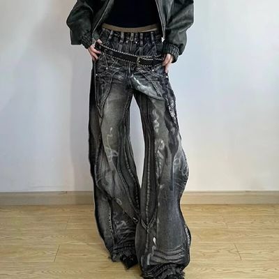Polyester/Baumwolle Waschen Y2K Übergroße Welle Design Krawatte Farbstoff Cargo Hosen für Männer und Frauen