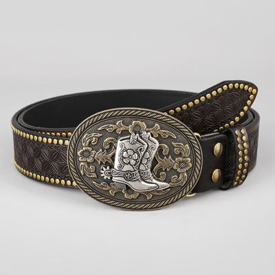 Unisex Vintage Kuhkopf Prägung PU-Ledergurt mit Buckel Festung Western Rivet Gurt