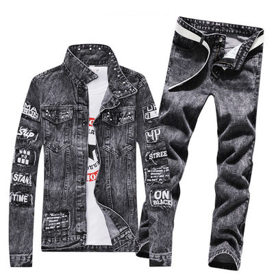 Denim-Anzug für den Herren im Freien Einbrustjacken mit Polyester-/Denim-Blendmaterial