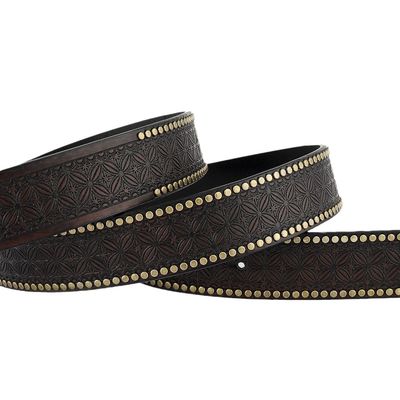 Unisex Vintage Kuhkopf Prägung PU-Ledergurt mit Buckel Festung Western Rivet Gurt