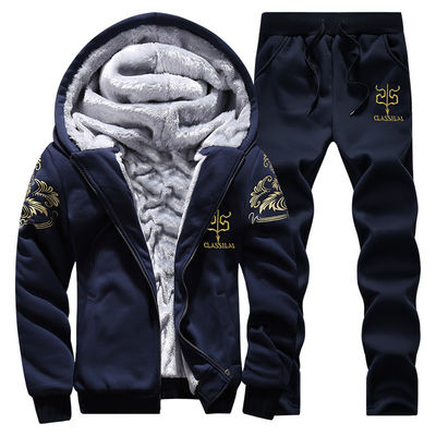 100% Polyester Langärme Männer Verdicktes Kapuzen-Zwei-Stücke-Set für Wintersportarten