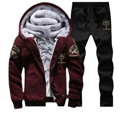 100% Polyester Langärme Männer Verdicktes Kapuzen-Zwei-Stücke-Set für Wintersportarten