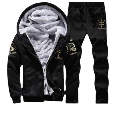 100% Polyester Langärme Männer Verdicktes Kapuzen-Zwei-Stücke-Set für Wintersportarten