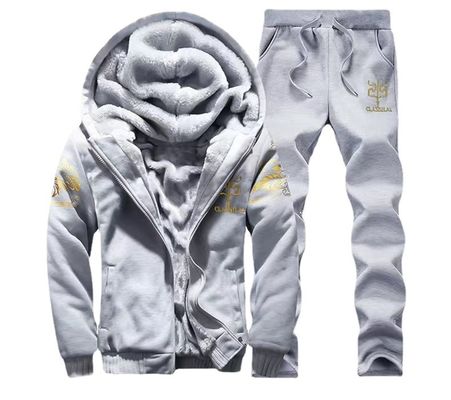 100% Polyester Langärme Männer Verdicktes Kapuzen-Zwei-Stücke-Set für Wintersportarten