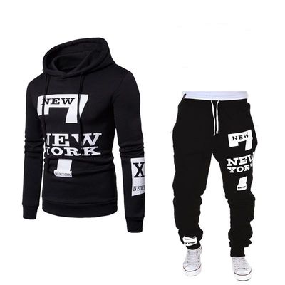 Solides Muster Pullover Sweatshirt Sport Fleece Tragen Hoodie Und Jogger Set für Männer