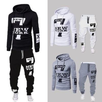 Solides Muster Pullover Sweatshirt Sport Fleece Tragen Hoodie Und Jogger Set für Männer