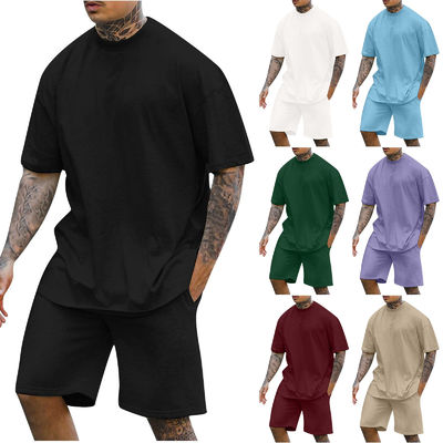 10000 Menge Doppelstück-T-Shirt mit rundem Hals und Shorts mit anderem Stoffgewicht für Männer