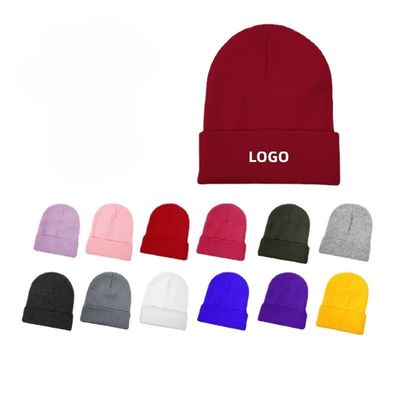 Custom Logo Stickerei Unisex Acryl Strick mit Handschellen Kappe Warme Winter Strick Hüte Beanie für SKI