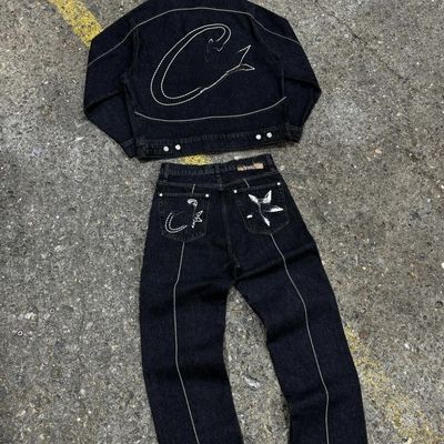 Männer-Übergrößerer Sportanzug Casual Custom Jacket Anzug 2 Stück Sets mit Denim Stoff