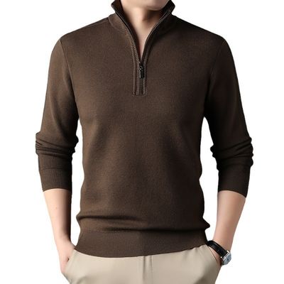 Individuell gefertigter Massiv-Halb-Zipper-Winterfleece-Acryl-Turtle-Neck-Sweater für Männer