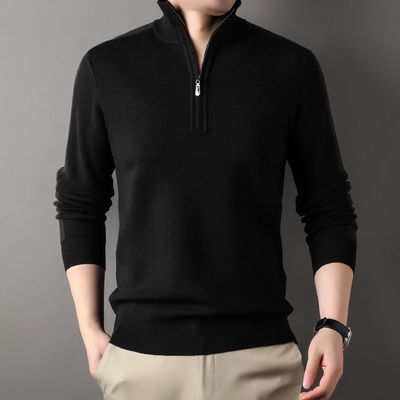 Individuell gefertigter Massiv-Halb-Zipper-Winterfleece-Acryl-Turtle-Neck-Sweater für Männer