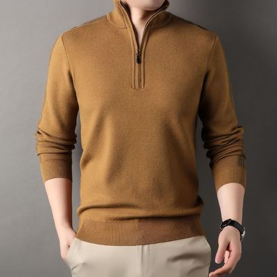 Individuell gefertigter Massiv-Halb-Zipper-Winterfleece-Acryl-Turtle-Neck-Sweater für Männer