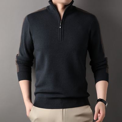 Individuell gefertigter Massiv-Halb-Zipper-Winterfleece-Acryl-Turtle-Neck-Sweater für Männer
