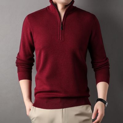 Individuell gefertigter Massiv-Halb-Zipper-Winterfleece-Acryl-Turtle-Neck-Sweater für Männer