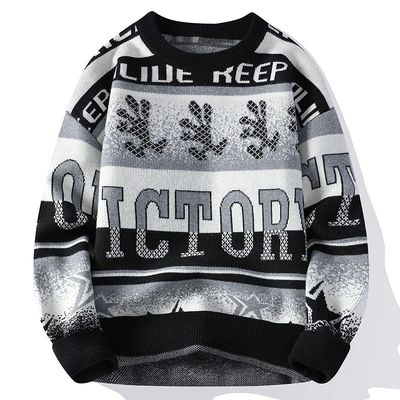 Custom Logo Jacquard Strick Herrenpullover im übergroßen Casual Stil für Winterkomfort