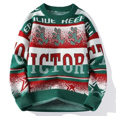 Custom Logo Jacquard Strick Herrenpullover im übergroßen Casual Stil für Winterkomfort