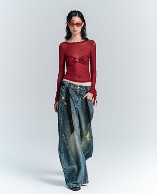 Streetwear Mode Y2K Stil Breite gerade Beine Fit Denim Jeans mit Loch Dekoration