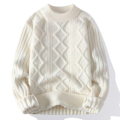 Männer-Crew-Hals-Pullover mit dickem Stoff und Patchwork-Muster im Winter