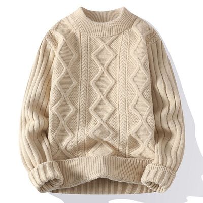 Männer-Crew-Hals-Pullover mit dickem Stoff und Patchwork-Muster im Winter