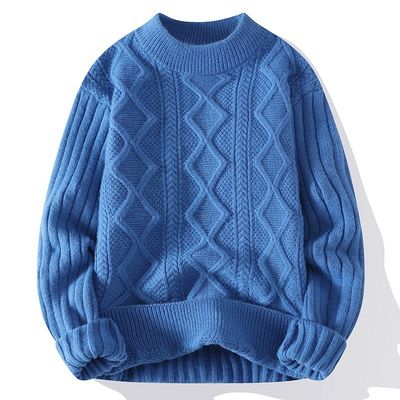 Männer-Crew-Hals-Pullover mit dickem Stoff und Patchwork-Muster im Winter