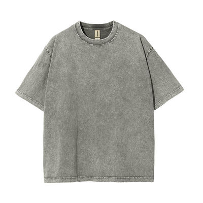 250g Baumwolle Herren-T-Shirt Retro-T-Shirt mit Stein gewaschener kurzer Ärmel und individuellem Logo