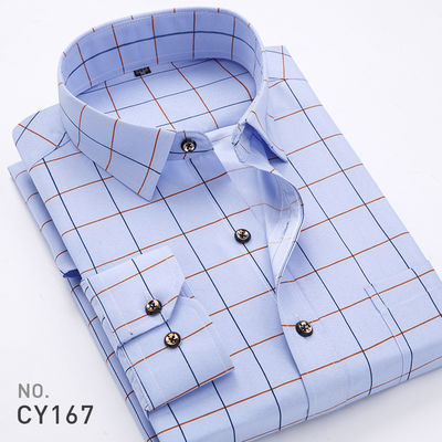 Schlanke Plaid-Druckhemden mit langen Ärmeln für Männer aus 100% Polyester und Reißverschluss