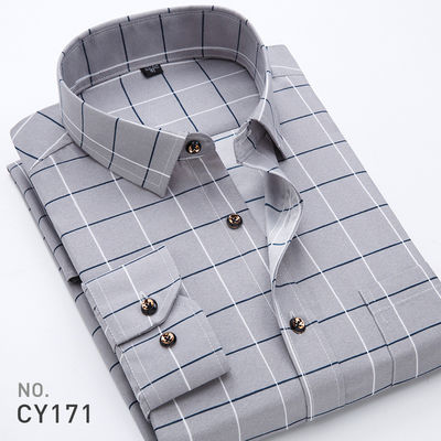 Schlanke Plaid-Druckhemden mit langen Ärmeln für Männer aus 100% Polyester und Reißverschluss