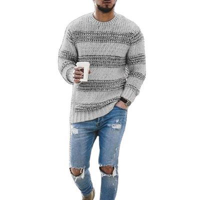 Keine Nadeldetektion Herrenstreifenpullover für Gelegenheitskleidung 2023 Rundhals Stricktop