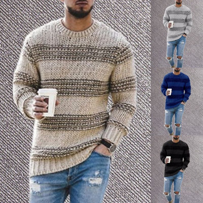 Keine Nadeldetektion Herrenstreifenpullover für Gelegenheitskleidung 2023 Rundhals Stricktop