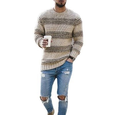 Keine Nadeldetektion Herrenstreifenpullover für Gelegenheitskleidung 2023 Rundhals Stricktop