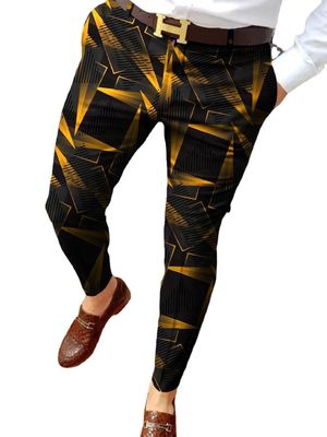 Leichte Waschmaschine Digital Print Polyester Hosen Multi-Stil Slim-Fit Plaid für Gelegenheitsmänner