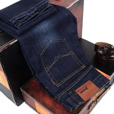 Dicke Stretch Herren Jeans Loose Straight Tube Hohe Taille Plus Größe Casual Waschen SAND WASH
