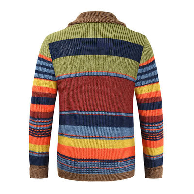 Herren Regenbogen Pullover Mantel Herbst und Winter Lapel Farbe Strick Cardigan Top Performance