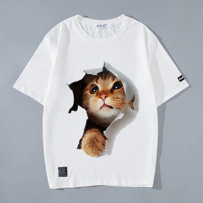 Gewebtes Logo-T-Shirt für Männer mit gedrucktem Muster und 3D-Anime Katze Kitty