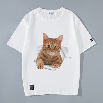 Gewebtes Logo-T-Shirt für Männer mit gedrucktem Muster und 3D-Anime Katze Kitty