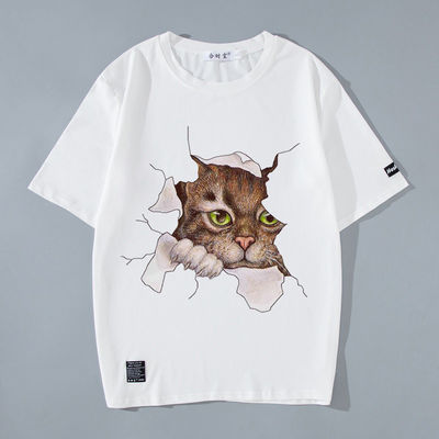 Gewebtes Logo-T-Shirt für Männer mit gedrucktem Muster und 3D-Anime Katze Kitty