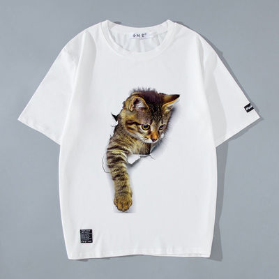 Gewebtes Logo-T-Shirt für Männer mit gedrucktem Muster und 3D-Anime Katze Kitty