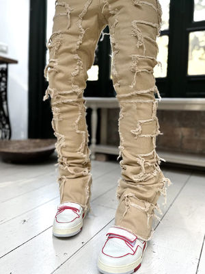 Straßenstil Herren Stiefel Schnitt Hellblau beschädigt Tassel Applique Jeans Spandex/Baumwolle