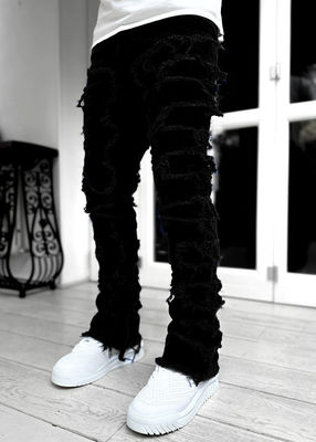 Straßenstil Herren Stiefel Schnitt Hellblau beschädigt Tassel Applique Jeans Spandex/Baumwolle