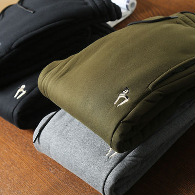 100% Baumwollstickerei Männerfleece Ausgekleidete Jogger gepolsterte warme Hosen Hosen für die Mitte der Taille
