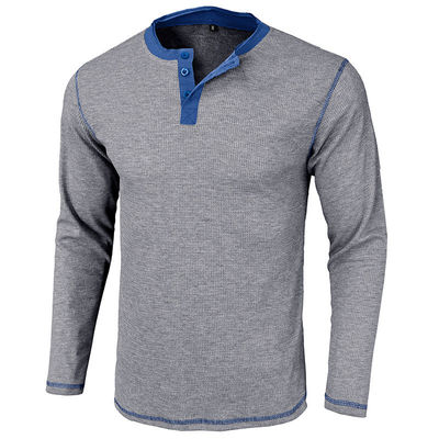Lange Ärmel Leere Herren Henley Baumwoll-T-Shirts Leichtgewicht Knopf-T-Shirts mit rundem Hals