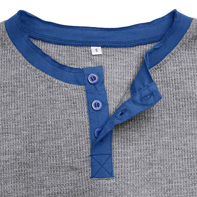 Lange Ärmel Leere Herren Henley Baumwoll-T-Shirts Leichtgewicht Knopf-T-Shirts mit rundem Hals