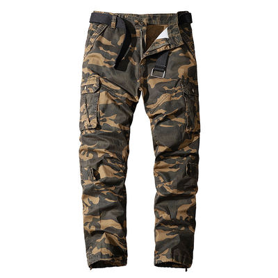 Mehrtaschen-Kamouflageoveralls für Männer aus reiner Baumwolle mit mittlerer Taille und gerader Passform