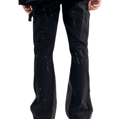 High Street Straight Jeans für Männer mit gedrucktem Design und leichter Aufblendung in dunkler Wäsche