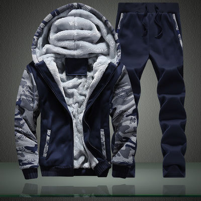 Gewirkte Stoffe M-6XL Plüsch-Sweatshirt-Set Große Größe Kapuzenmantel-Cardigan für Männer
