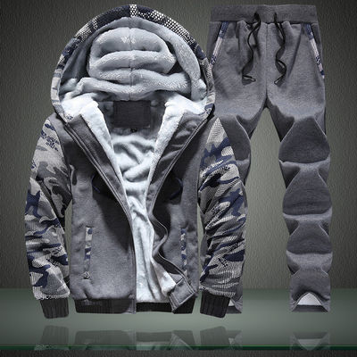 Gewirkte Stoffe M-6XL Plüsch-Sweatshirt-Set Große Größe Kapuzenmantel-Cardigan für Männer