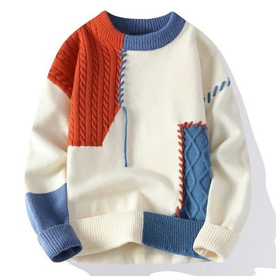 Rundhals Herbst-Winter Herren Weihnachtspullover Koreanische Straßenbekleidung Patchwork Pullover