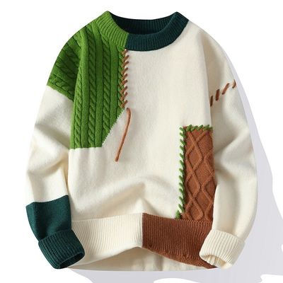 Rundhals Herbst-Winter Herren Weihnachtspullover Koreanische Straßenbekleidung Patchwork Pullover